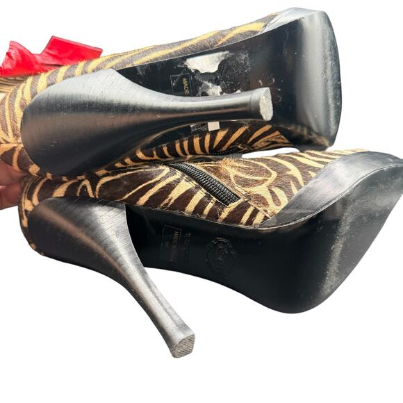 Hale Bob Zebra Pony Hair Ankle Boots Red Bow Stiletto Heel Size 8M - Picture 10 of 16